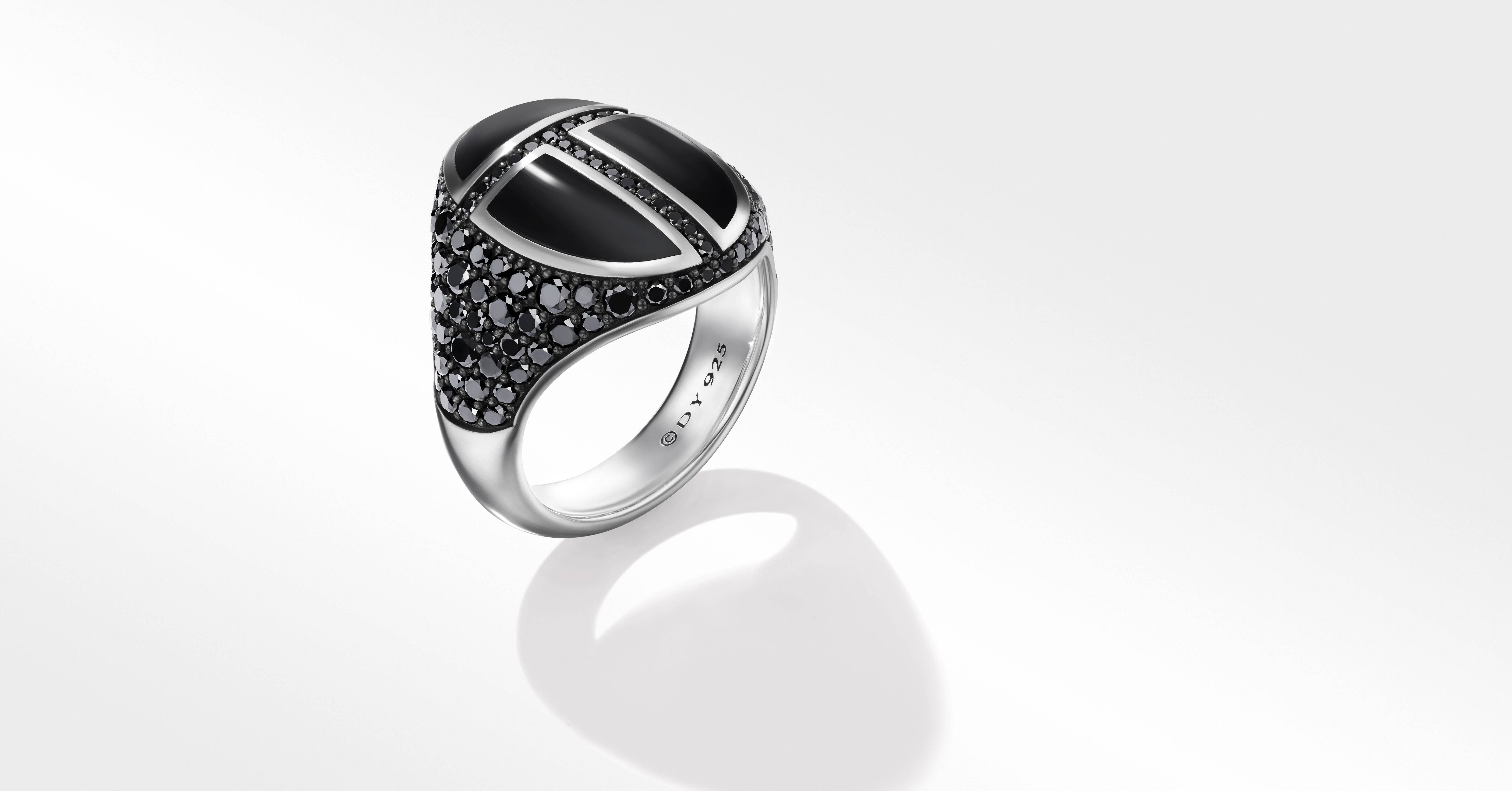 David Yurman Cairo Signet Ring with Black Onyx and Pavé Black Diamonds