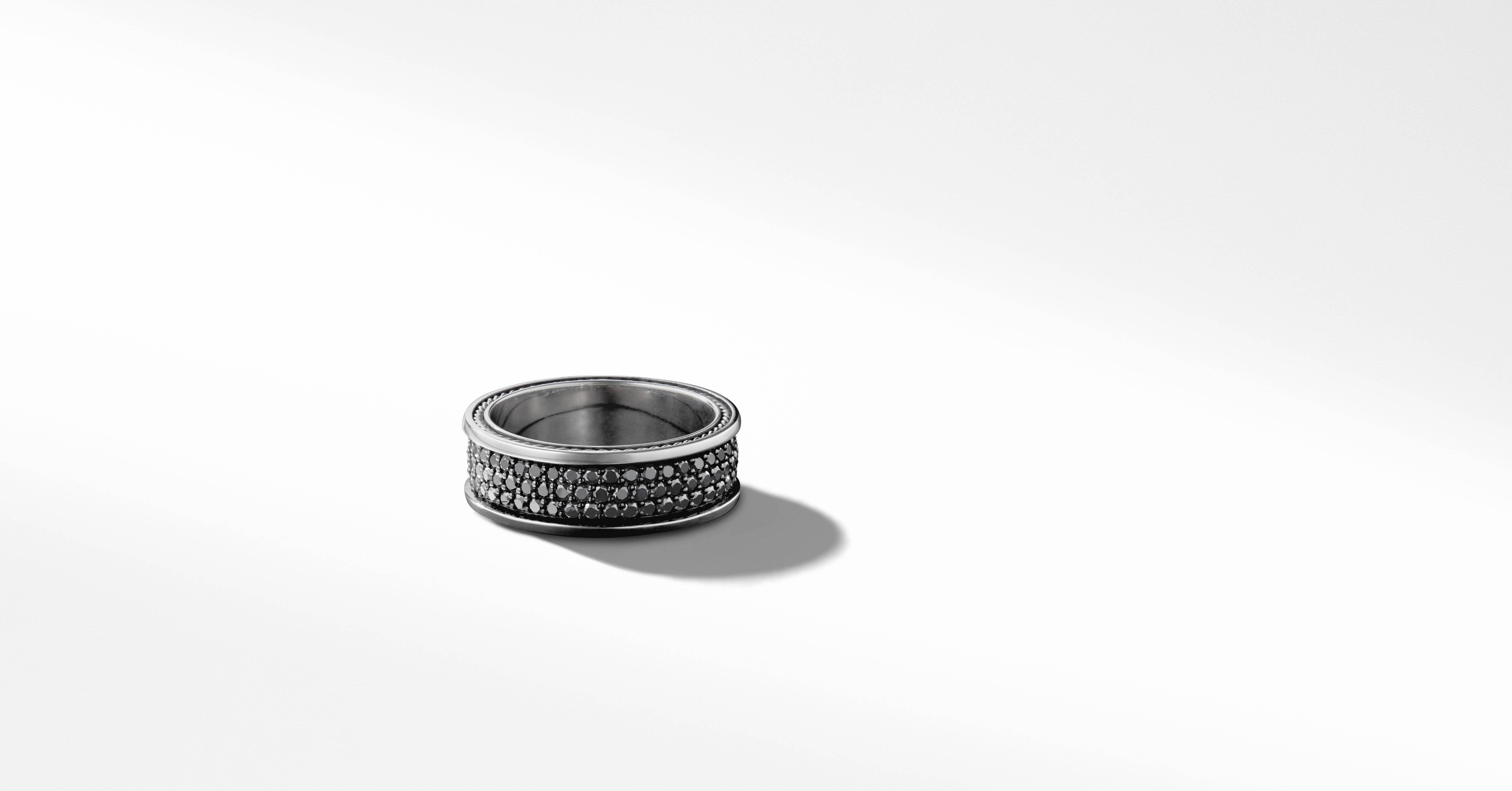 David Yurman Men's Streamline Two Row Band Ring in Black Titanium with Black Diamonds
