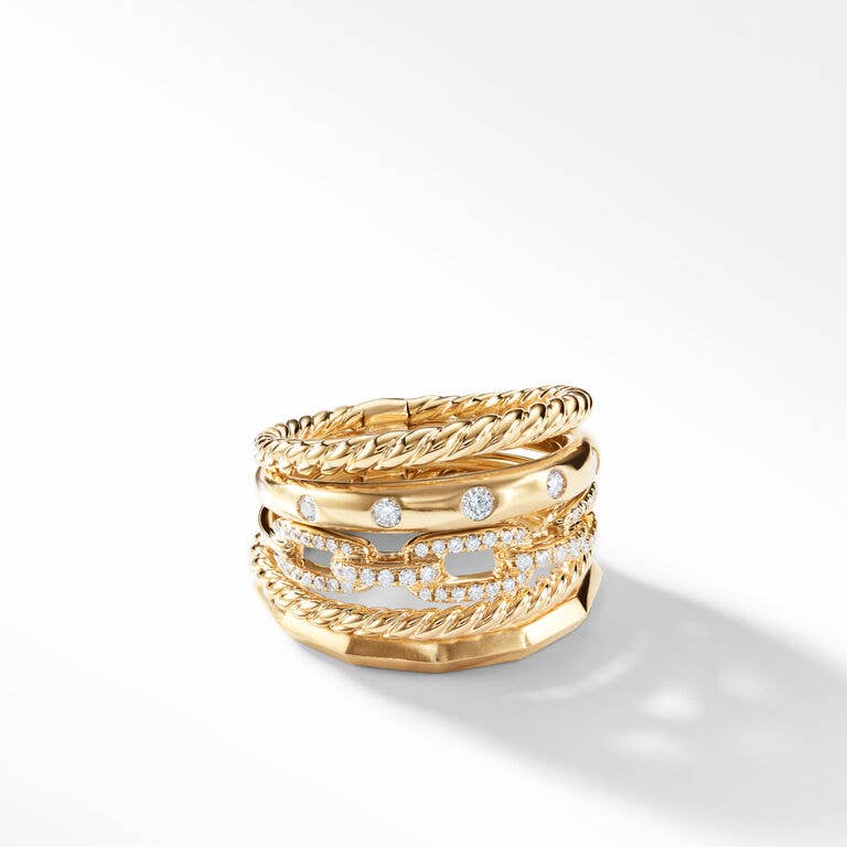 Stax Row Ring in Yellow Gold with Diamonds, 15mm | David