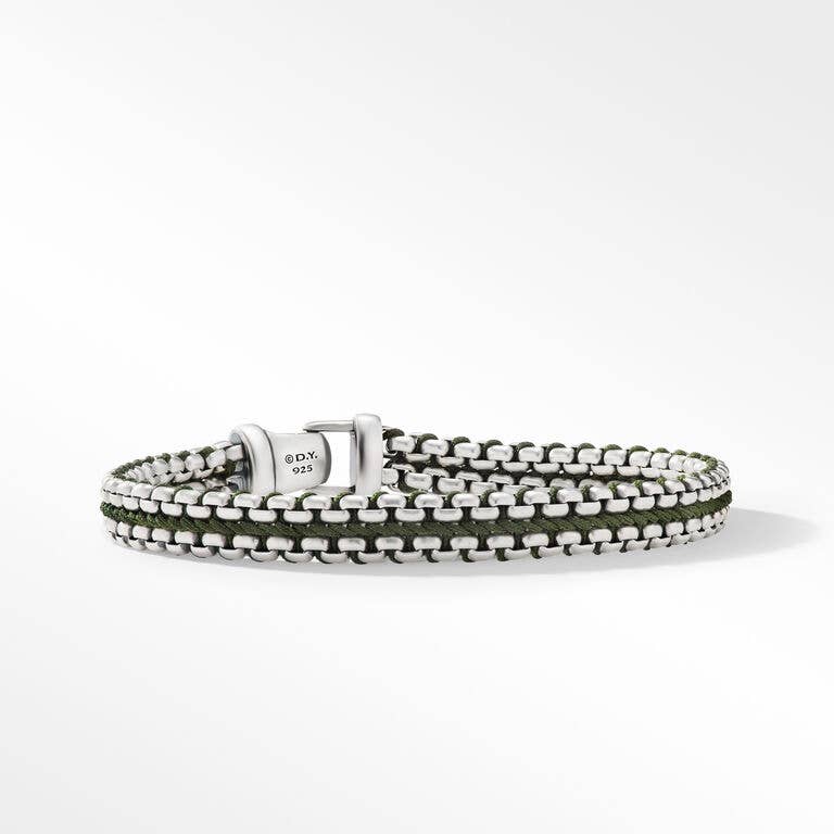 Woven Box Chain Bracelet in Sterling Silver with Black Stainless
