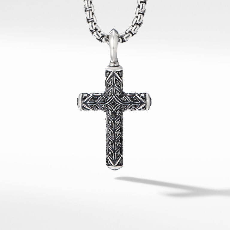 David Yurman Men's Chevron Cross Pendant with Black Diamonds