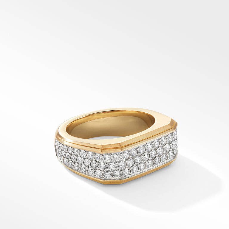 Men's 18K Yellow Gold Diamond Signet Ring