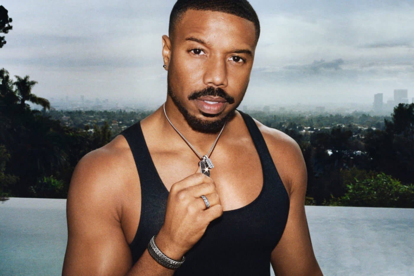 Michael B. Jordan wearing Chevron.