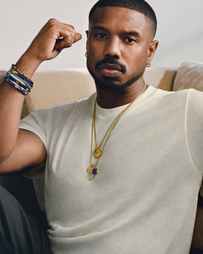 Michael B. Jordan wearing David Yurman Spiritual Beads.