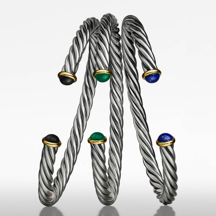 Three David Yurman cable bracelets for men.