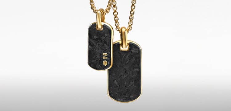 David Yurman's Forged Carbon dog tags.