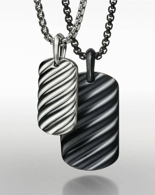 Two David Yurman Sculpted Cable tags.