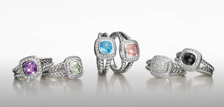 Six David Yurman Petite Albion rings in sterling silver.