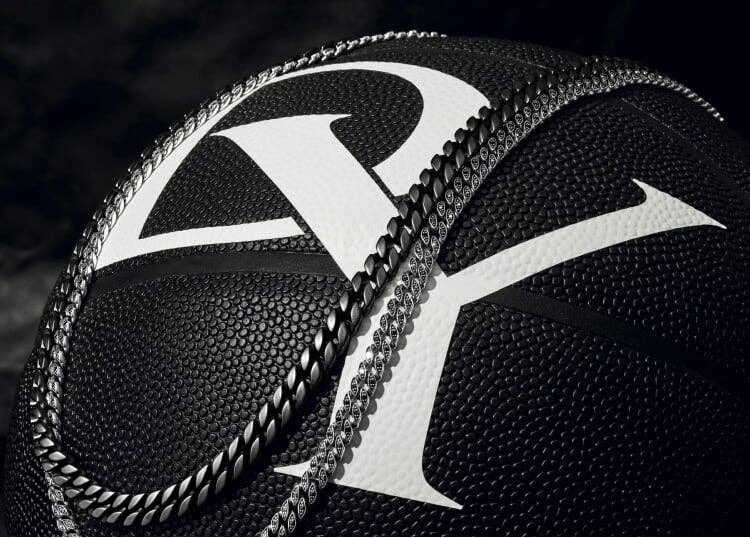 David Yurman curb chains over a basketball.