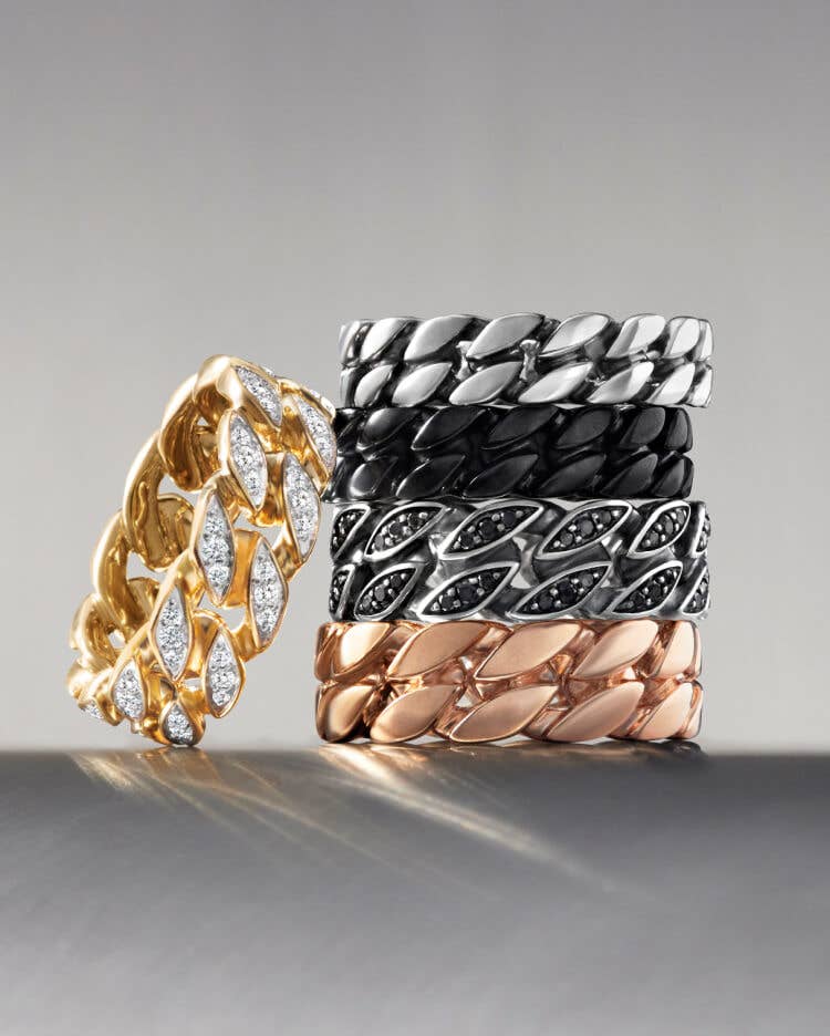 Five David Yurman Curb chain rings.