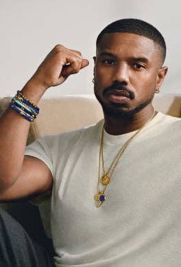 Michael B Jordan wearing David Yurman spiritual beads.