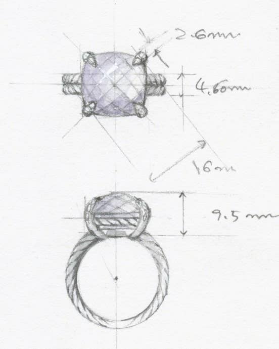 A sketch of a David Yurman Chatelaine ring.