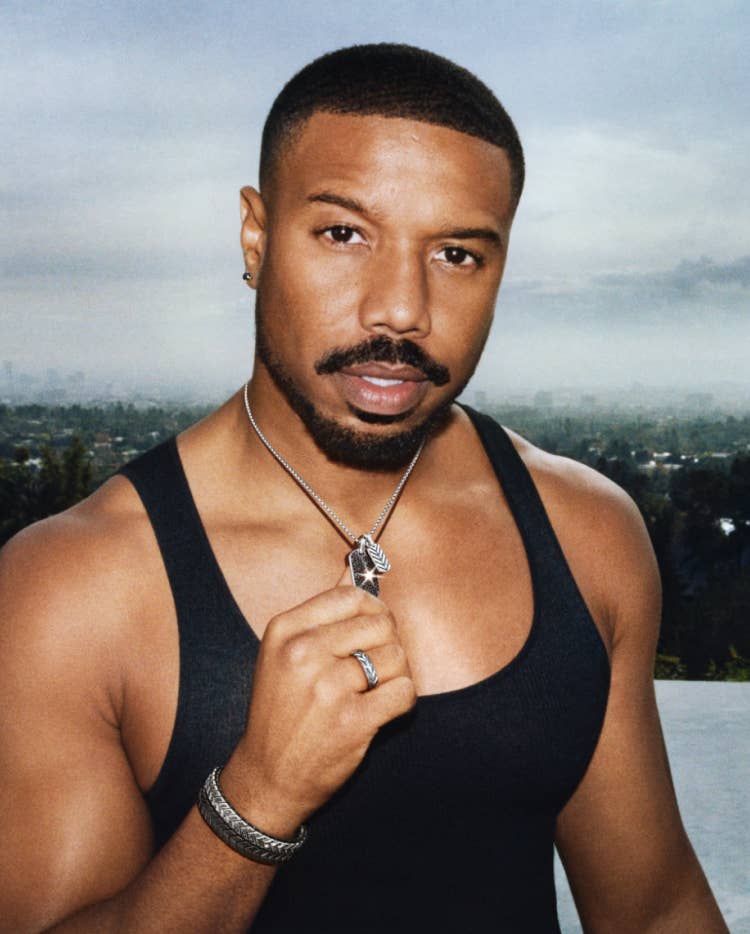 Michael B. Jordan wearing David Yurman Chevron jewelry.