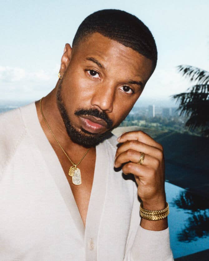 Michael B. Jordan wearing David Yurman Chevron jewelry.