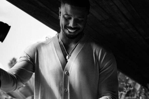 Michael B. Jordan wearing David Yurman Men's Chevron Collection jewelry.