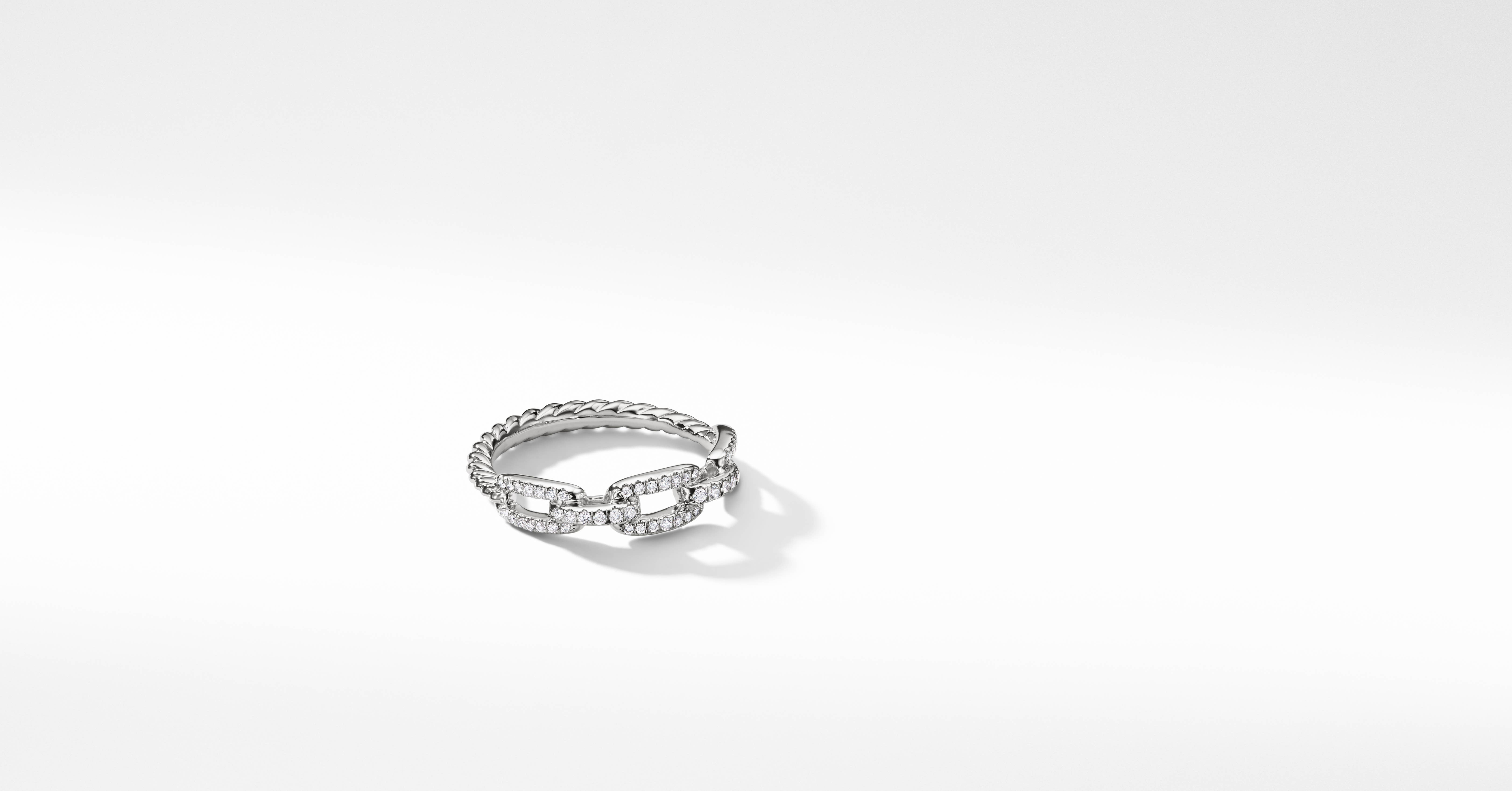 David Yurman | Stax Chain Link Ring in 18K White Gold with Pavé Diamonds