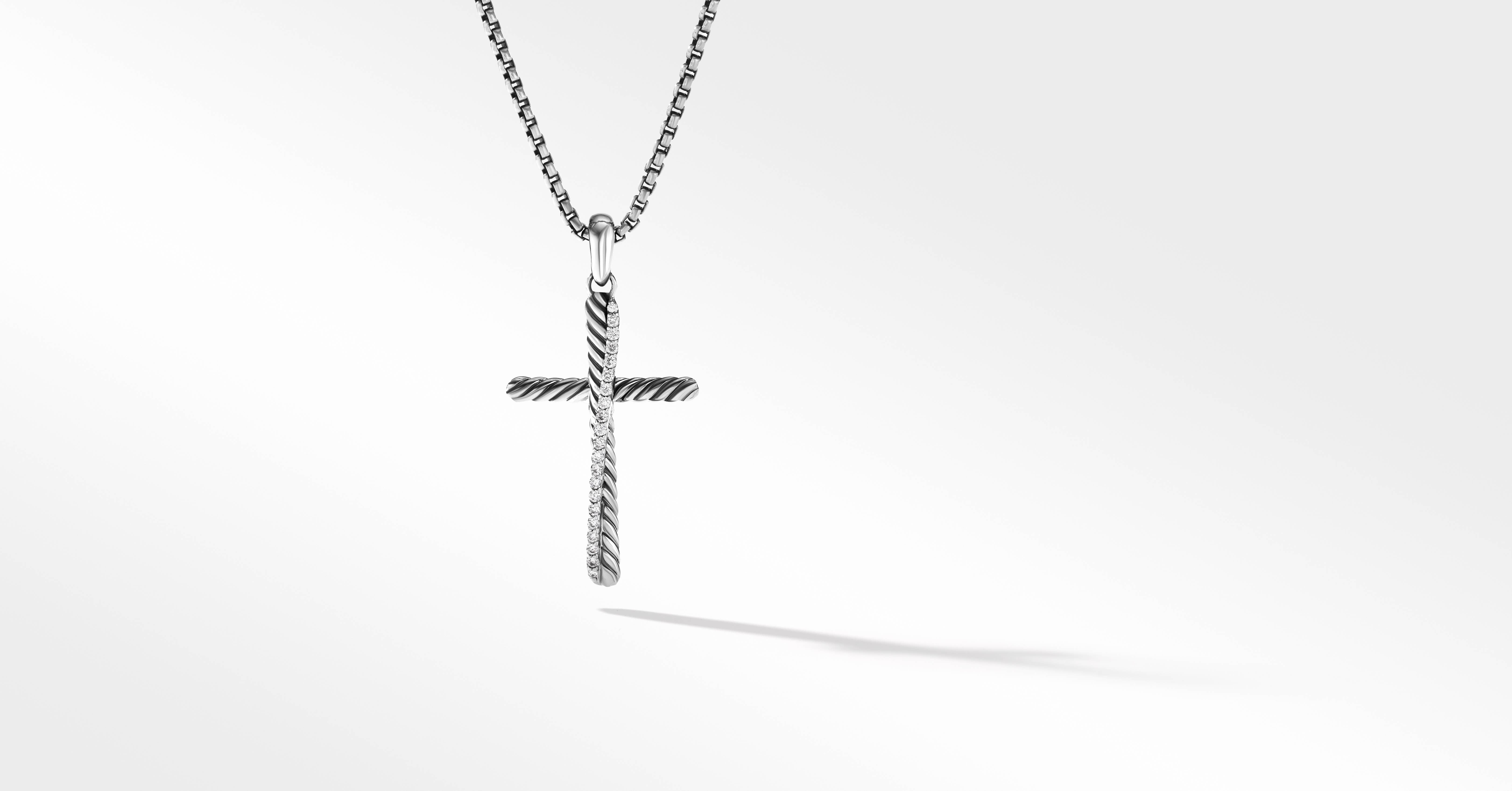 Crossover Cross Necklace In Sterling Silver With Pavé Diamonds David Yurman